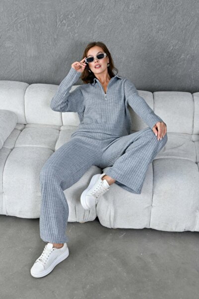 Noi Belis Basic Wick Knit Detailed Half Zipper Knitwear Bottom-Top Set Aw25Au0045