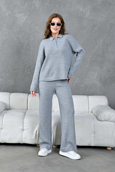 Noi Belis Basic Wick Knit Detailed Half Zipper Knitwear Bottom-Top Set Aw25Au0045