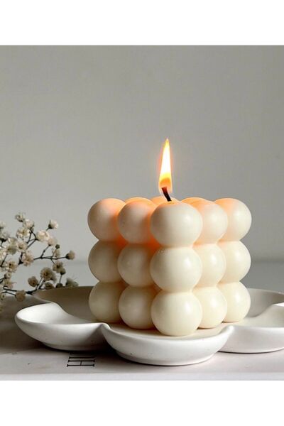 Helya Dekoratif Bubble Doğal Soya Wax Mum Beyaz Vanilya Kokulu