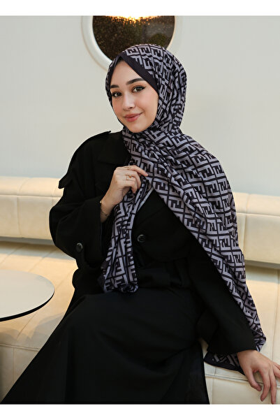 Ms Chose F Desen Soft Pamuk Şal Koyu Mor