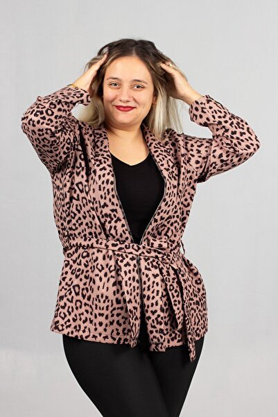 Truva XXL Plus Size Leopard Print Diver Fabric Jacket – Stylish & Comfortable