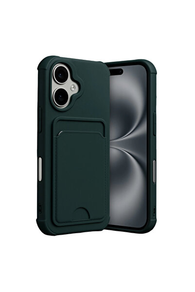 Twin Store آيفون 17 كيلفن سيليكون مع حامل بطاقات - أخضر داكن
