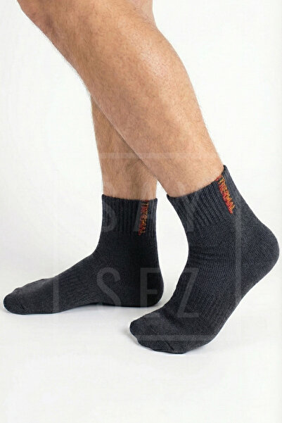 SAYSEZ 3 Pairs Thermal Men's Winter Booties Half Socks Towel Thick Socks Stitch-Free Anthracite Color Premium Cotton