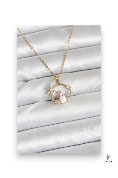 FUDER 316L Steel Chain Gold Zircon Stone Christmas Themed Women's Necklace