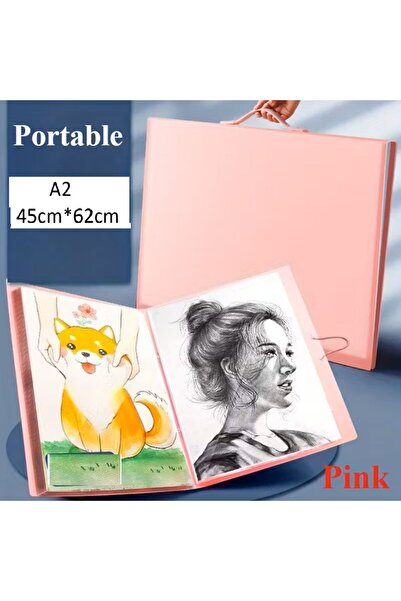 Vox Art A2 Sunum Dosyası (A2 ve 35x50 için) Resim Çantası, 40 Cep-80 Kapasiteli, Pembe