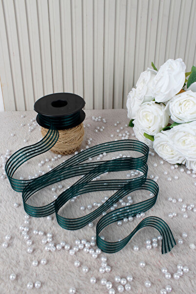 Mortex Emerald Green Hilton Striped Chiffon Ribbon 2.5 cm 20 Meters - Boda, Wedding, Engagement, Dowry, Gift, Decoration, Party