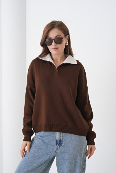 Noi Belis Oversized Contrast Collar Basic Knitwear Sweater Aw25Kz0108