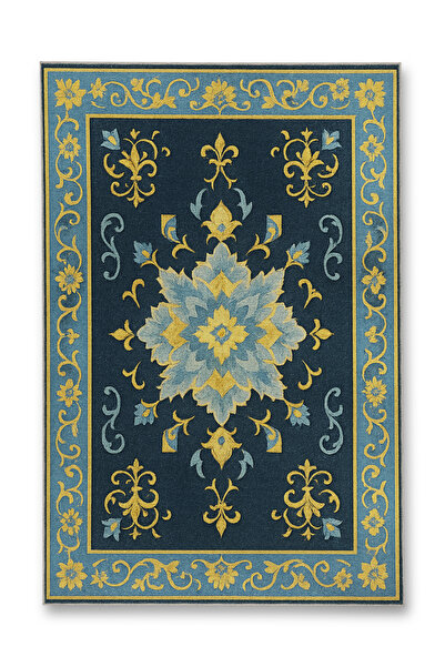 Rugs Modern Halı سجادة موسو زرقاء بنفسجية اللون بنمط زهور عرقية منسوجة بقاعدة...