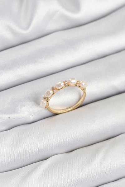Acousticworld Brass Gold Color Inlaid Pearl Women's Ring
