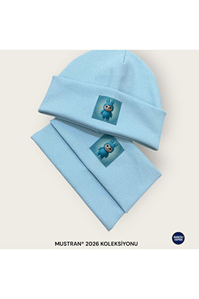 Mustran Labubu 4-12 Years Old Children's 2-Piece Beret Neck Collar Set 95% Cotton Handmade |   Double Layer 4 Layer Ear Gift