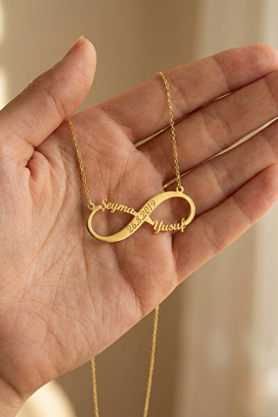 neshely jewelry 925 Ayar Gümüş Kişiye Özel İsimli 14 Ayar Altın Kaplama Gold Rengi Sonsuzluk Gümüş Kolye