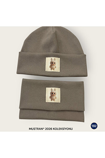 Mustran Labubu 4-12 Years Old Children's 2-Piece Beret Neck Collar Set 95% Cotton Handmade |   Double Layer 4 Layer Ear Gift