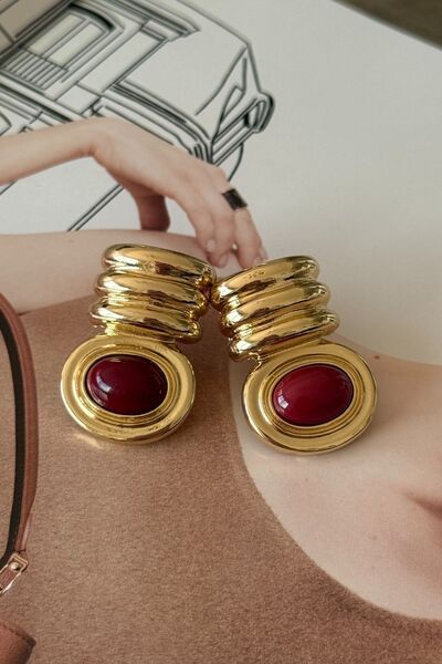 Trendy Butik Burgundy Stone Bohemian Earrings