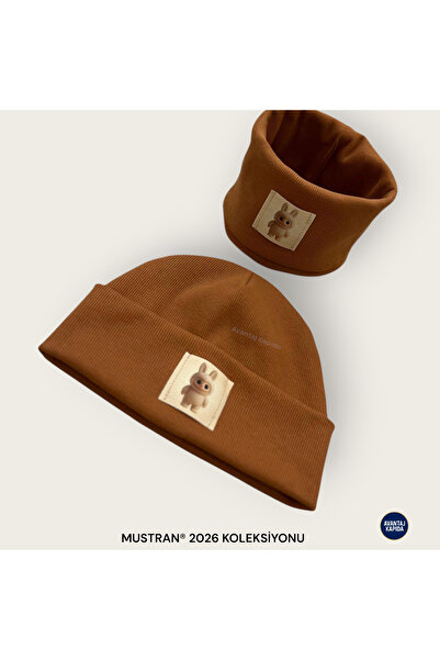 Mustran Labubu 4-12 Years Old Children's 2-Piece Beret Neck Collar Set 95% Cotton Handmade |   Double Layer 4 Layer Ear Gift