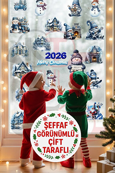 Kt Grup Dvostrano Set nalepnica za Novu godinu 2026, Zasneženo selo, Deda Mra...