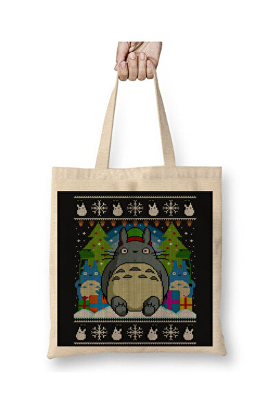 Toyaso My Neighbor Totoro Studio Ghibli Christmas Knit New Year White Cloth Bag Long Handle Shopping Bag