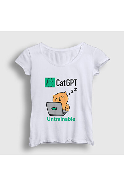 Presmono Women's White Cat Gpt Funny Artificial Intelligence Cat Feline T-Shirt 581148Tt