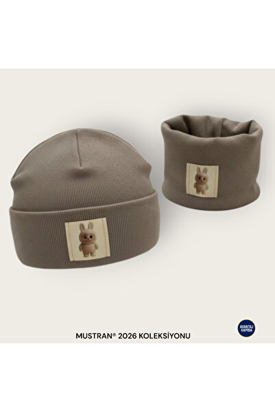 Mustran Labubu 4-12 Years Old Children's 2-Piece Beret Neck Collar Set 95% Cotton Handmade |   Double Layer 4 Layer Ear Gift