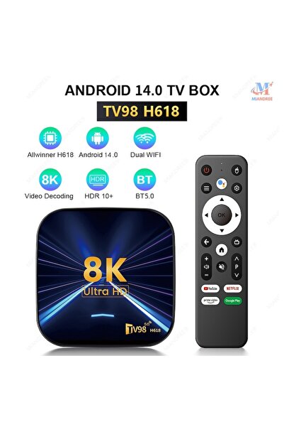 MIANDREE Smart TV Box Mediaplayer 8K, 4K UHD MIANDREE®, Android 14, Wi-Fi 6, Bluetooth 5.4, Quad-Core, 64GB,