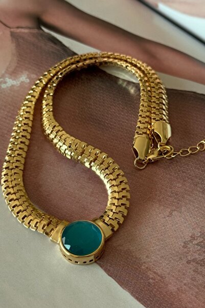 Trendy Butik Turquoise Cat Eyes Model Crushed Chain Necklace