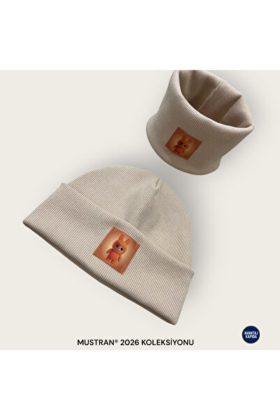 Mustran Labubu 4-12 Years Old Children's 2-Piece Beret Neck Collar Set 95% Cotton Handmade |   Double Layer 4 Layer Ear Gift