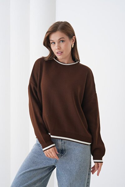 Noi Belis Oversized Color Block Soft Textured Knitwear Sweater Aw25Kz0107
