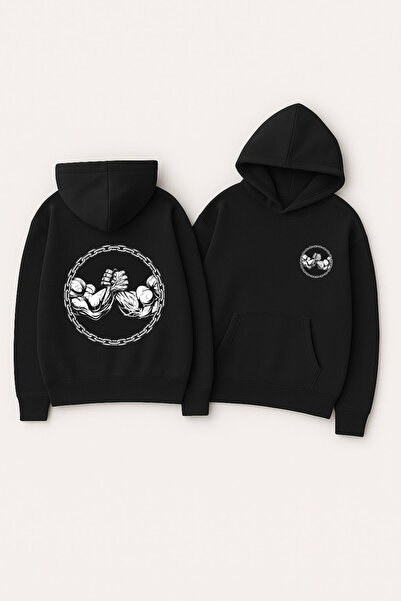 CLASSY.MODA Унисекс суитшърт с качулка, с голям размер и принт – за фитнес, б...