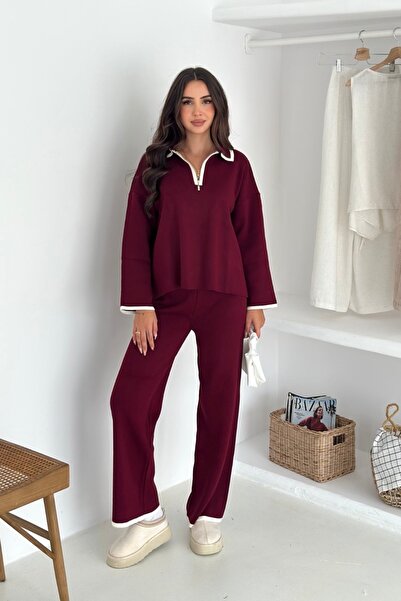 Noi Belis Oversized Half Zipper Polo Neck Knitwear Bottom-Top Set Aw25Au0048