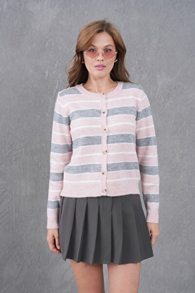 Noi Belis Striped Soft Textured Knitwear Cardigan Aw25Hi0068