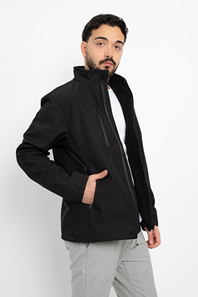 DAŞ ÜNİFORMA Softshell Inside Fleece Waterproof Standard Fit Jacket Windproof Full Zip Winter Unisex Coat