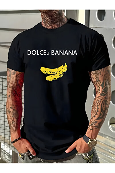 Printiva تيشيرت أسود بأكمام قصيرة ورقبة دائرية مطبوع صورة موز دولج، من زينروف...