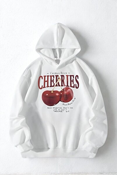 Baxia KıZ -ERKEK Çocuk CHERRIES BaskıLI Kapşonlu Sweatshirt GRİ SIYAH BEJ PEM...