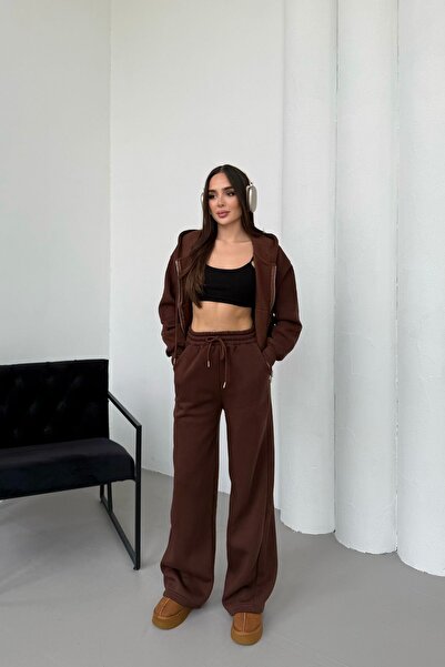 Mezka Set de trening pentru femei cu fermoar dublu, iarna cu glugă cu căptușe...