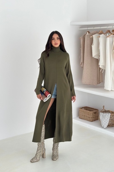 Noi Belis MaxiBoy Πλεκτό Φόρεμα με λεπτομέρεια με σχισμή με ζιβάγκο AW25EL0025