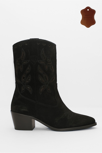 wanita milano Kadın Süet Kovboy Bot İşlemeli Gerçek Deri Western Tarz Rahat K...