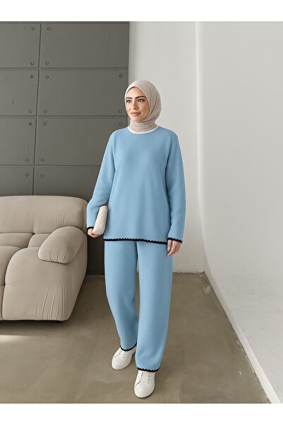 MAY MARA Women's 2-Piece Tricot Suit with Bluzlu Pantalon (Tri-Cloth Pants) with Cowboy Stitch Detail on the Neck and Sleeves