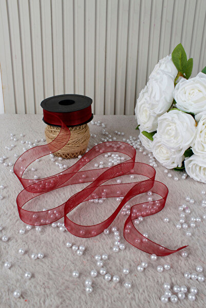 Mortex Bordo Şifon Kurdele 2.5 cm 20 mt - Bohça, Nikah, Nişan, Çeyiz, Hediye,...