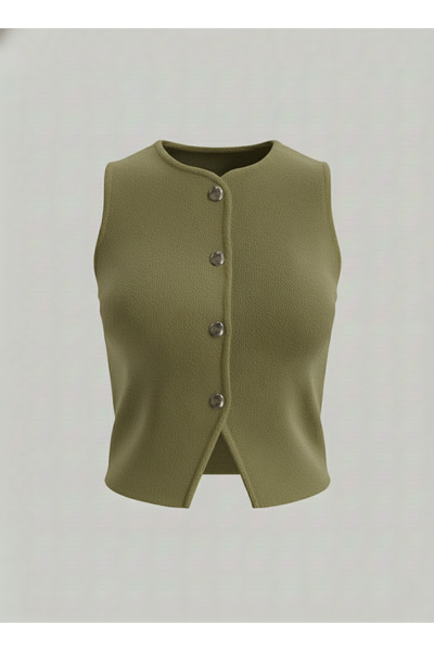 SLAW REZZ Women's Buttoned Knitwear Vest Stretch Fabric Vest