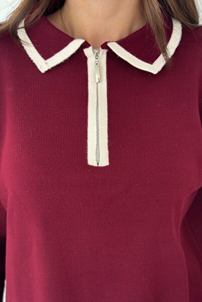 Noi Belis Oversized Half Zipper Polo Neck Knitwear Bottom-Top Set Aw25Au0048