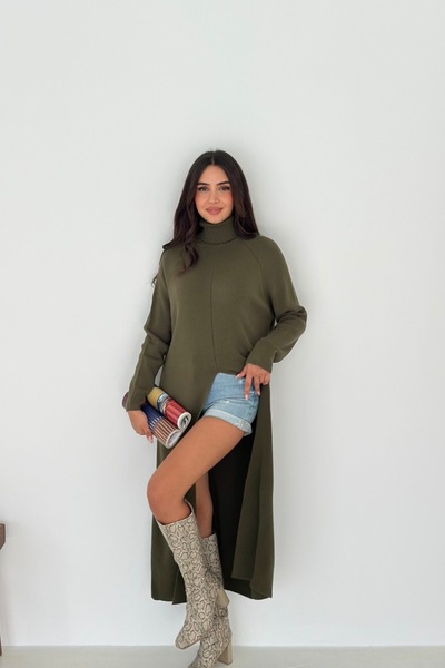 Noi Belis MaxiBoy Πλεκτό Φόρεμα με λεπτομέρεια με σχισμή με ζιβάγκο AW25EL0025