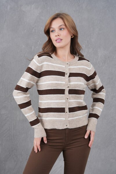Noi Belis Striped Soft Textured Knitwear Cardigan Aw25Hi0068
