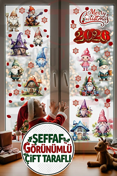 Kt Grup Çift Taraflı Şeffaf Sevimli Noel Cüceleri Masalsı Evler Kar Taneleri ...