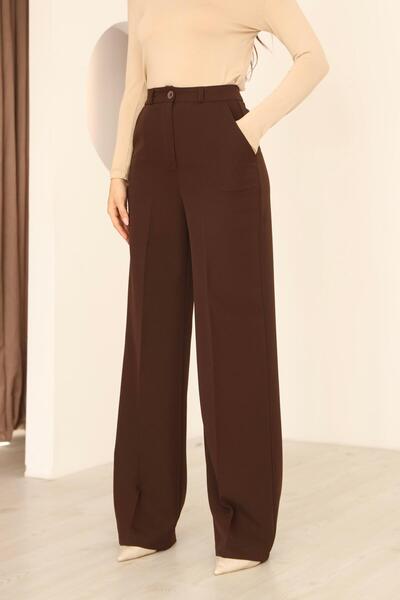 Hazel Women's Brown No-Pleat Palazzo Pants