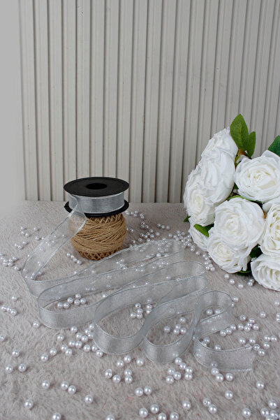 Mortex Silver Chiffon Ribbon 2.5 cm 20 m - Gift Wrapping, Wedding, Engagement, Trousseau, Gift, Decoration, Birthday, Party