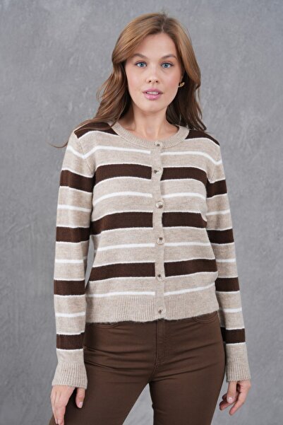 Noi Belis Striped Soft Textured Knitwear Cardigan Aw25Hi0068