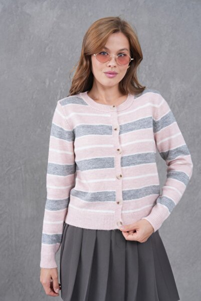 Noi Belis Striped Soft Textured Knitwear Cardigan Aw25Hi0068
