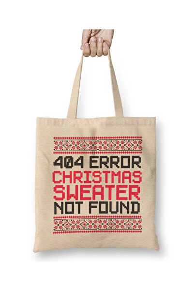 Toyaso 404 Error Christmas New Year White Cloth Bag Long Handle Shopping Bag