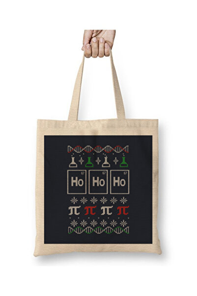 Toyaso Science Christmas - Pi Number Knit Christmas White Tote Bag Long Handle Shopping Bag