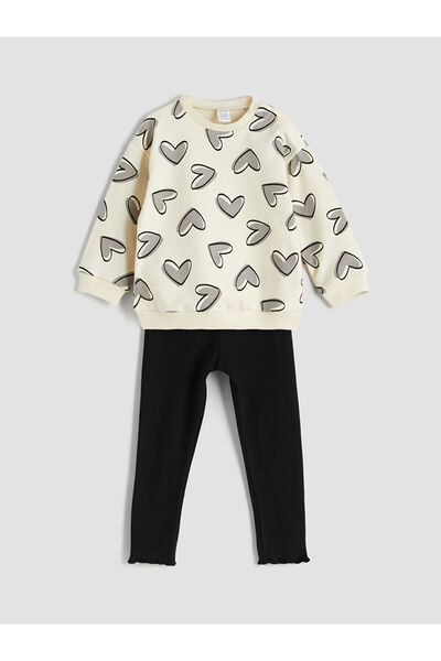LC Waikiki Kalp Printed Baby Girl Sweatshirt and Leggings