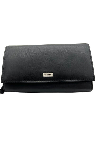 Micutz Women's Wallets Genuine Leather, Simple Model, 10x18.5 x 3 cm, La Scala Collection, Black